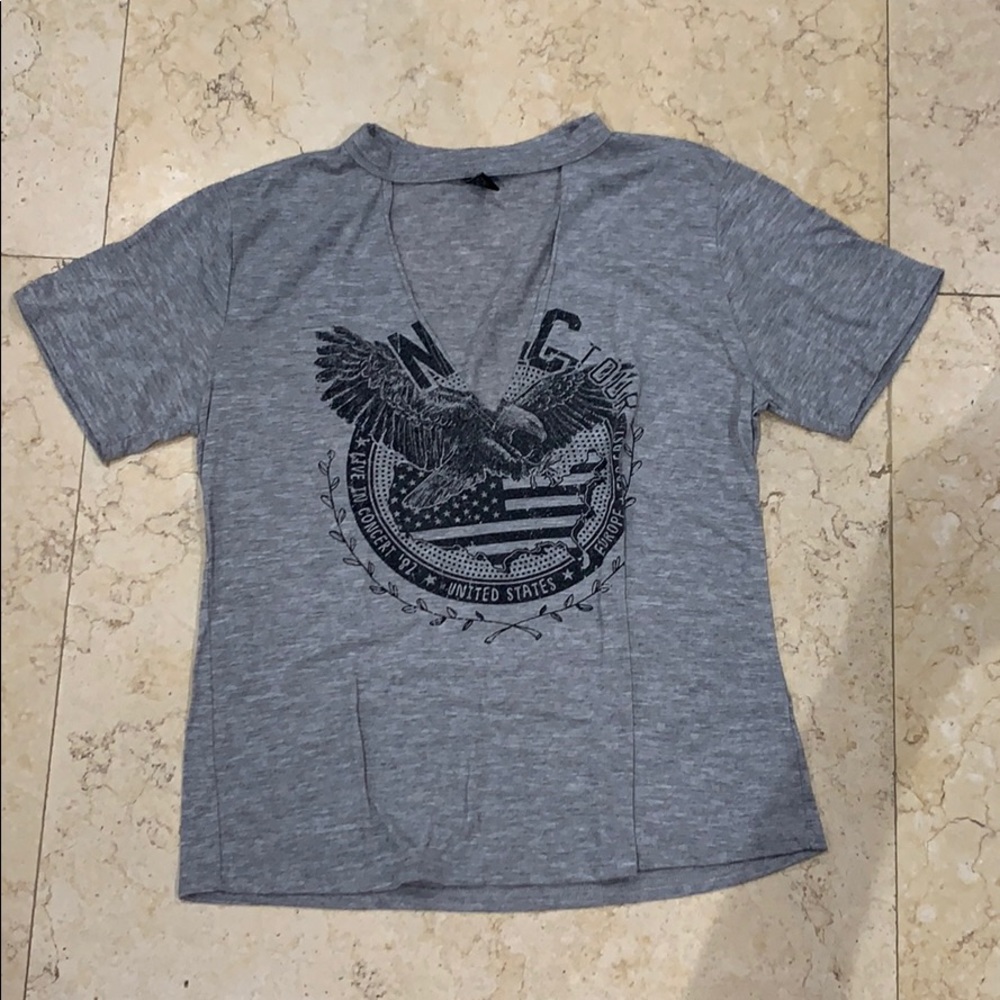 Grey Front "V" Cut out Eagle T-Shirt